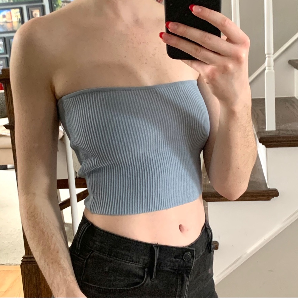 L. A. HEARTS light blue ribbed tube top - Picture 2 of 2